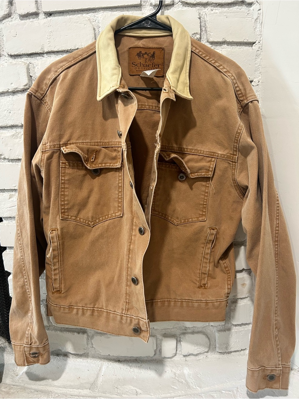Schaefer Outfitter USA Made Tan Canvas Ranch Jacket Leather Collar Medium